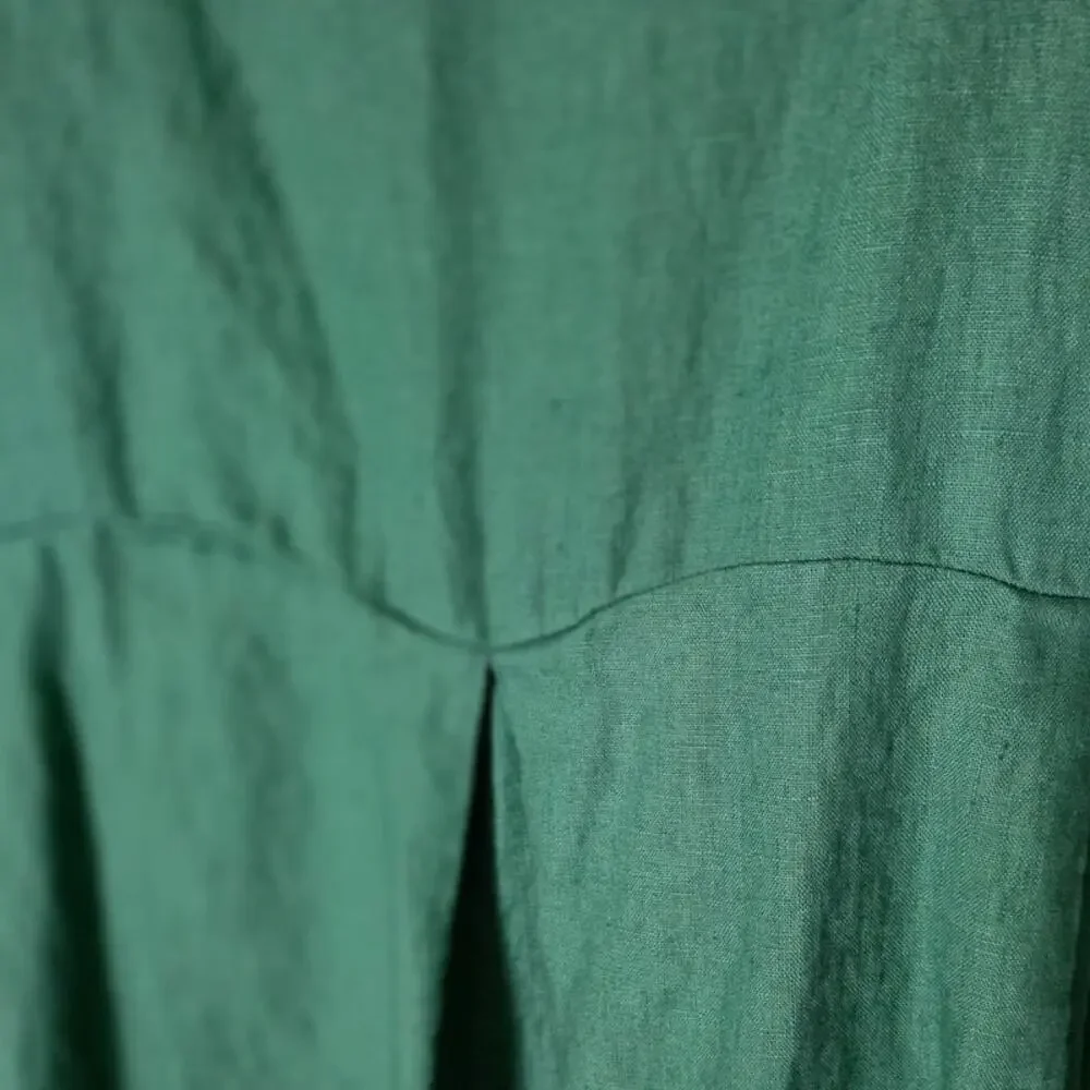 Lintico Women's Bateau Neck Pleated 100 % Linen Green Maxi Dress Small A-Line - Picture 2 of 7